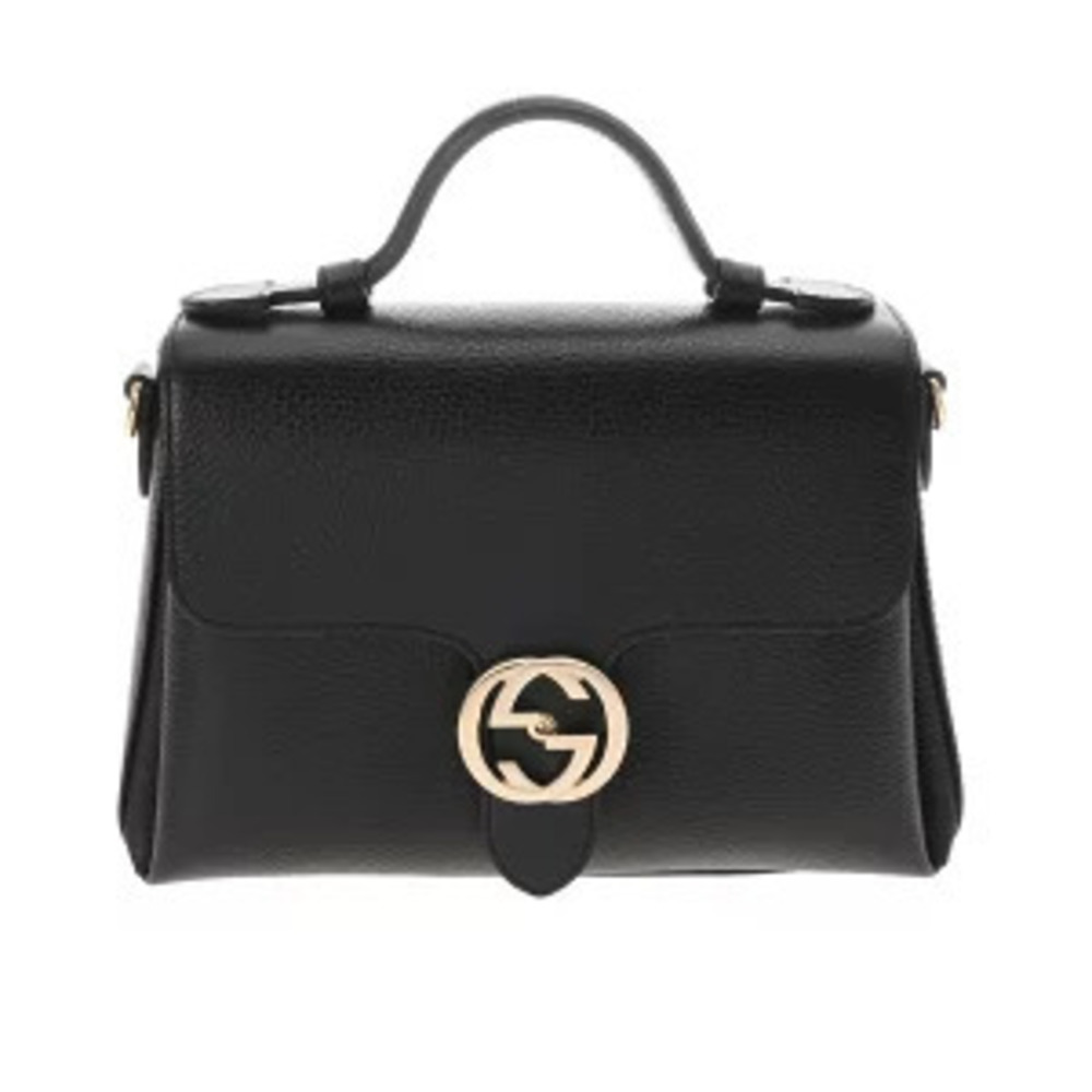 Gucci Interlocking GG Chain Shoulder Bag Black Leather Handbag